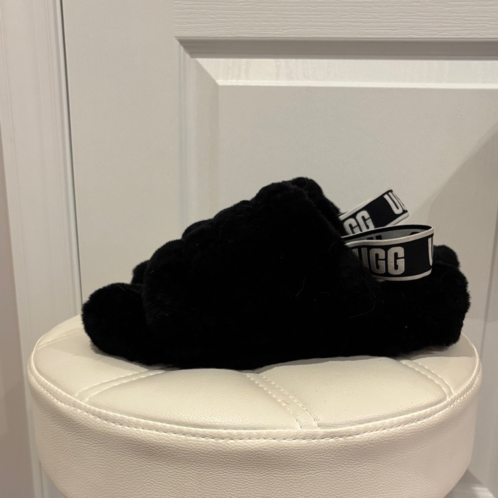 UGG Black Fluffy Slippers